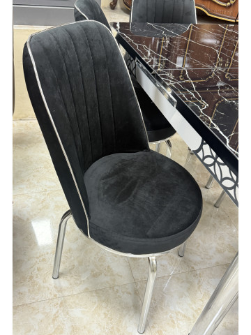 Խոհանոցային սեղան+6աթոռ 1-1384 սև+արծաթ