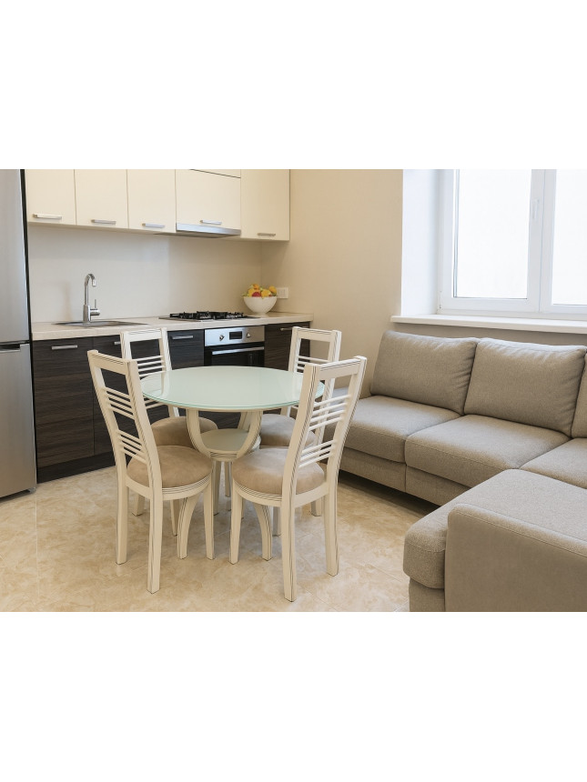 Սեղան+4 աթոռ ՝N17 կլոր բեժ