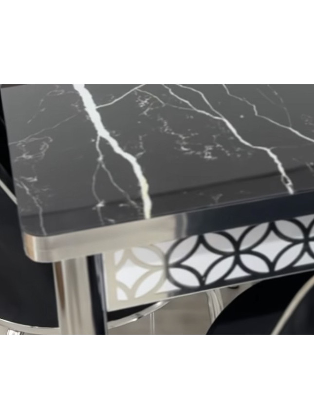 Խոհանոցային սեղան+6աթոռ 1-1384 սև+արծաթ